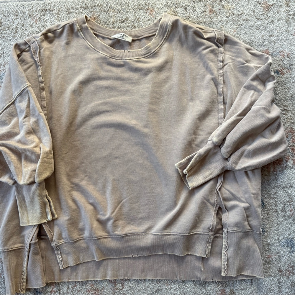 Zenana Outfitters Washed Taupe Crewneck Sweatshirt